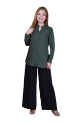 Veronica Women's Chinese Collar Full-Sleeve Button-Down Shirt- Dark Green  - Medium