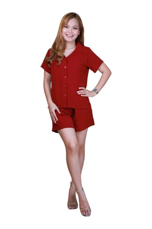 

Generic Casual Co-ords with Short Sleeve Shirt & Shorts- Red - Small