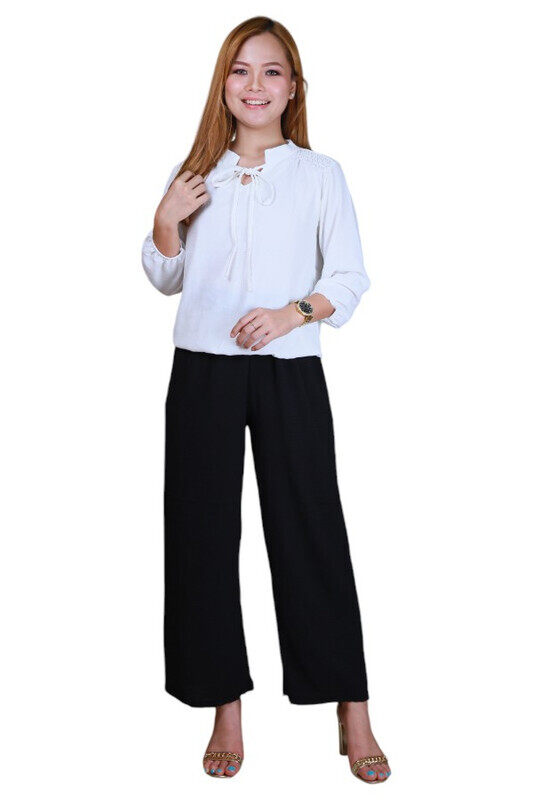 

Generic Veronica Women's Tie-Neck Top with Shoulder Gathers-White-XLarge