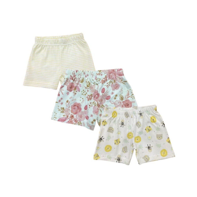 

Generic Pack of 3 - Stripes, Floral, and Animal Face Print Shorts Multi 24-36 mos