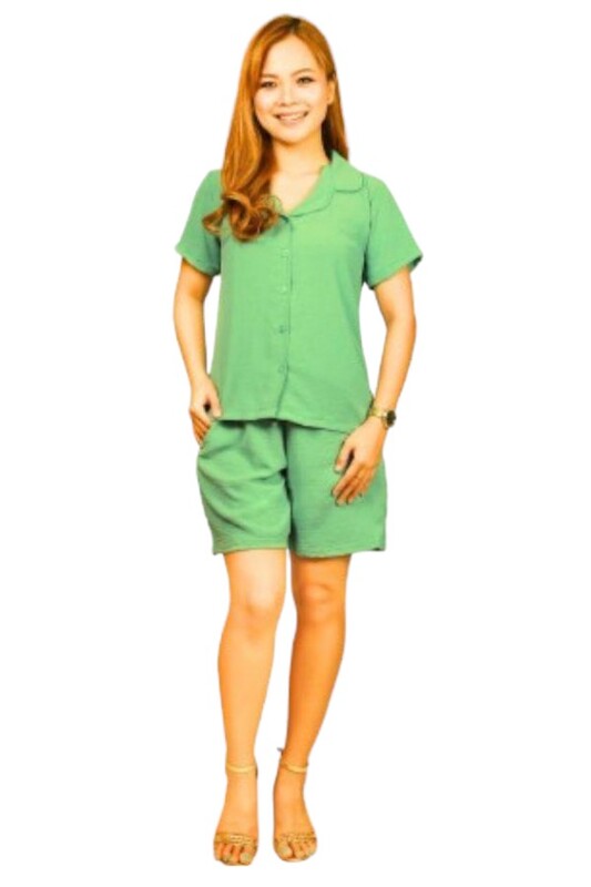 Casual Co-ords with Short Sleeve Shirt & Shorts- Green -  XLarge