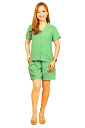 Casual Co-ords with Short Sleeve Shirt & Shorts- Green -  XLarge