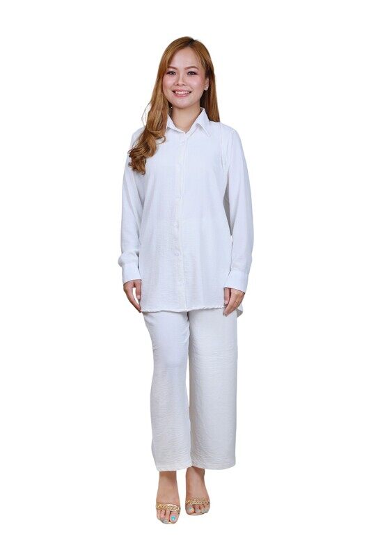 

Generic Elegant Comfortable 2-Piece Full Sleeves Co-ord Set -White - Large