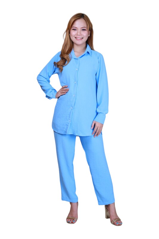 Elegant Comfortable 2-Piece Full Sleeves Co-ord Set -Light Blue  - Medium