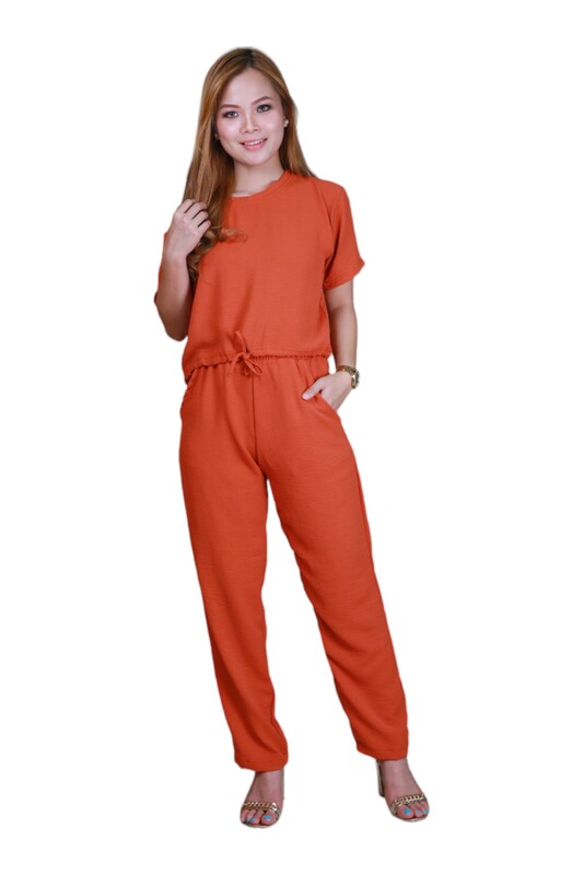 Elegant Comfortable 2-Piece Co-ord Set -Rust  - Large