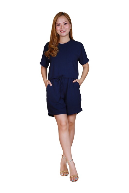 Women's Crop Top and Shorts Co-ord Set- Navy - Large