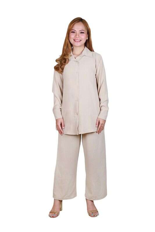 

Generic Elegant Comfortable 2-Piece Full Sleeves Co-ord Set -Beige - Medium