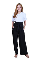 Veronica Women's High-Waisted Wide-Leg Pants with Belt- Black - Large