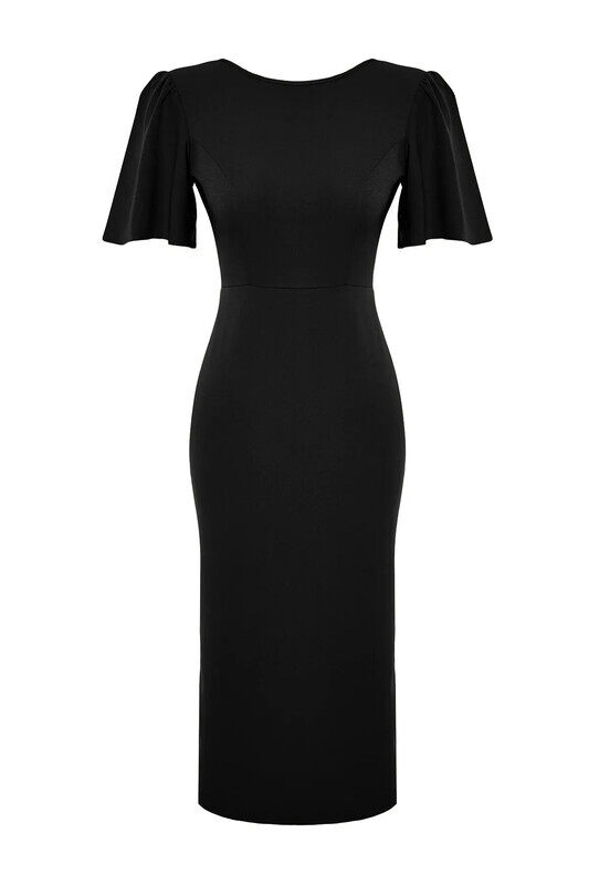 

Chicpick.ae Black A-lineBell Form Back Detailed Angel Sleeve Lined Midi Woven Dress