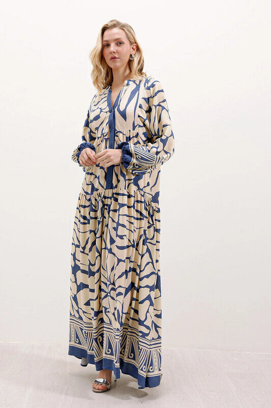 

BIGDART Authentic Patterned Dress - C. Indigo / Modest Dress