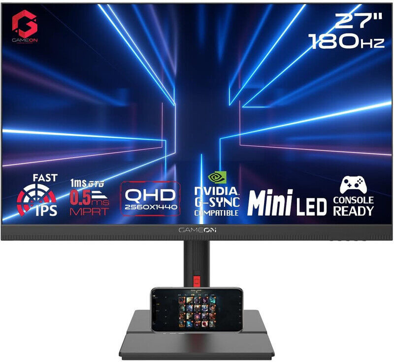 

GAMEON GOML27QHD180IPS Midnight Signature 27" Black Gaming Monitor, 2560x1440p 2K QHD Fast IPS, 180Hz Refresh Rate, Ultra-Fast Response, HDMI 2.1, Fre