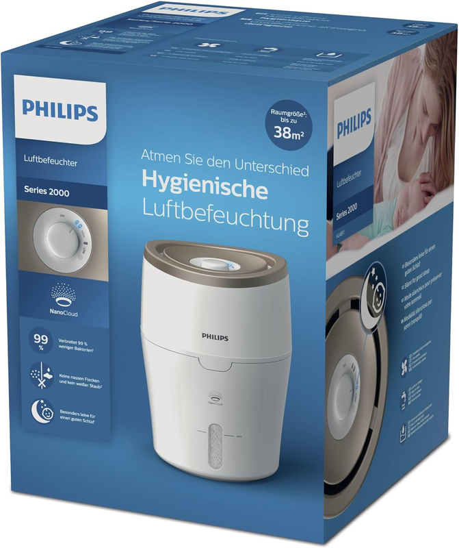 Philips 2000 Series Humidifier with 2 Speeds, 2L, HU4811/10, White