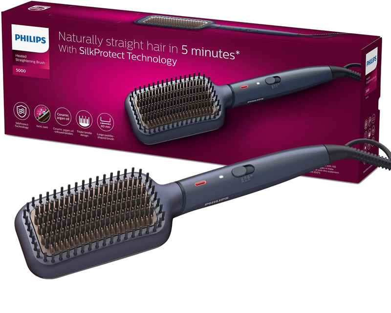 Philips 5000 Series Heated Straightening Brush (New), 50W, BHH885/10, Black