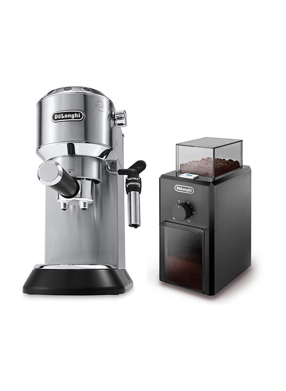 

Delonghi Dedica Style Pump Espresso Machine with Grinder, EC685, Silver