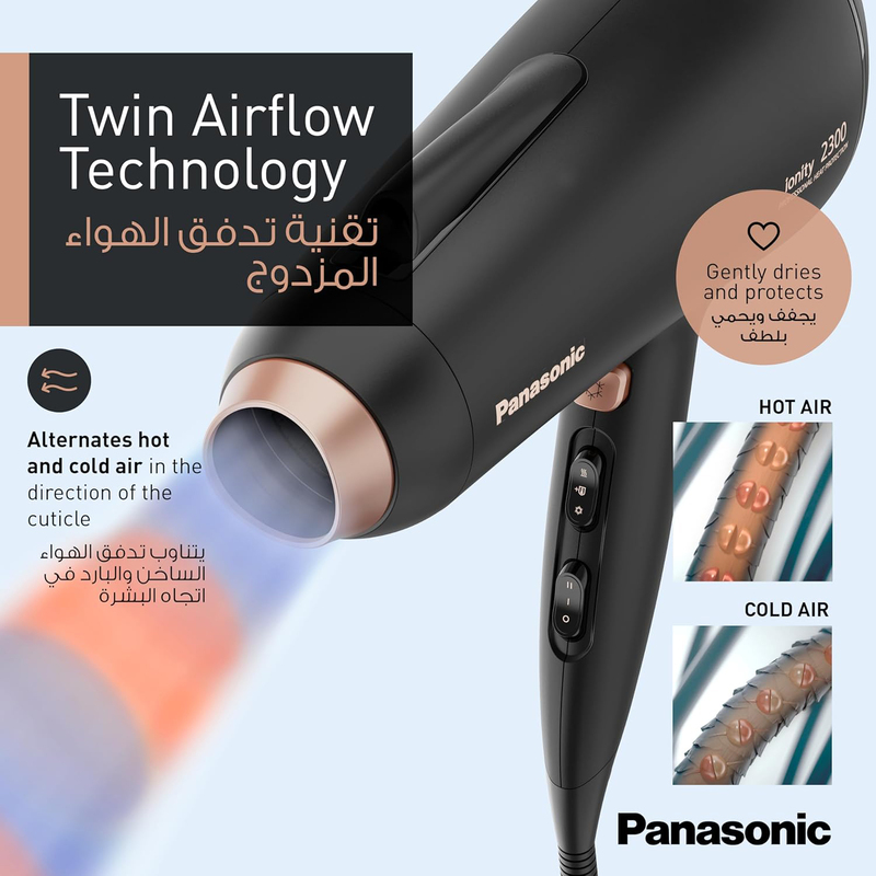 Panasonic Ionic Hair Dryer with Powerful Airflow, 2300W, EH-NE86-K685, Black/Rose Gold