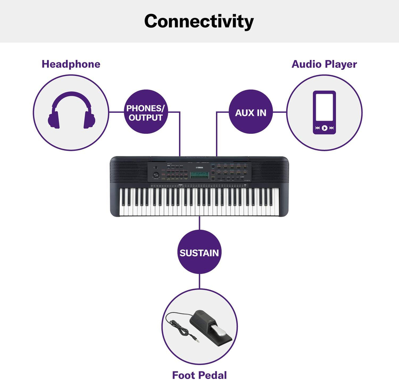 Yamaha PSRE273 Portable Keyboard, 61 Keys, Black