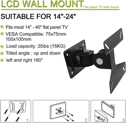 Sunnyfair Universal Rotating Swivel Tilting LCD Monitor TV Bracket Wall Mount for Samsung, Sony, LG, Sharp, Haier, Toshiba, Element, TCL, Westinghouse 14-24 Inch Plasma, LCD, LED, TV Monitors, Black