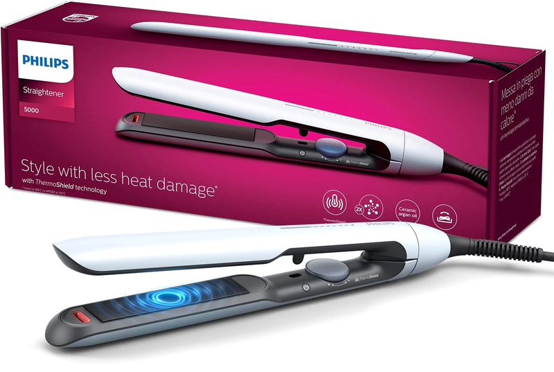 Philips 5000 Series Hair Straightener with ThermoShield Technology, BHS520/00, White