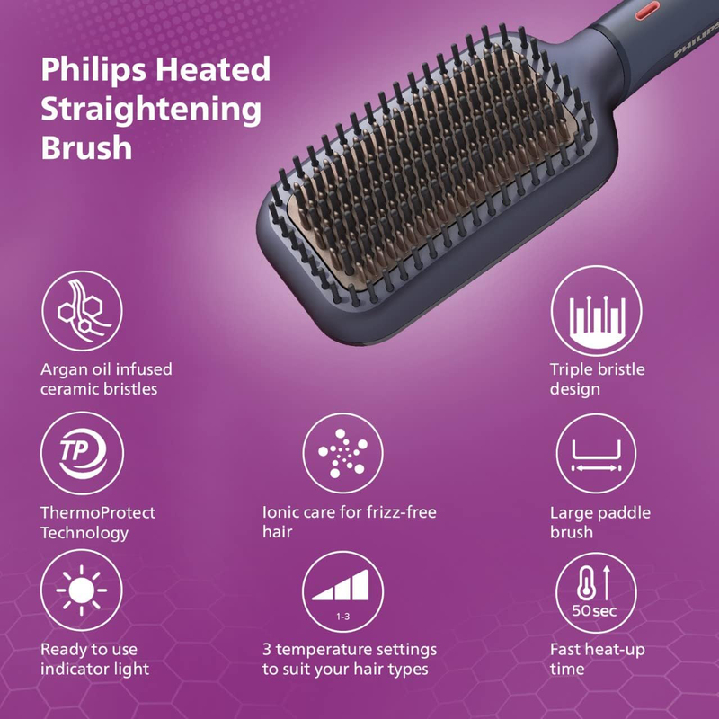 Philips 5000 Series Heated Straightening Brush (New), 50W, BHH885/10, Black