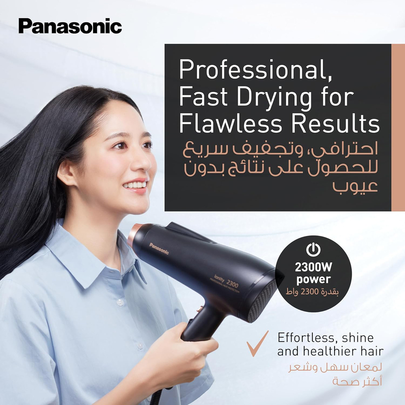 Panasonic Ionic Hair Dryer with Powerful Airflow, 2300W, EH-NE86-K685, Black/Rose Gold