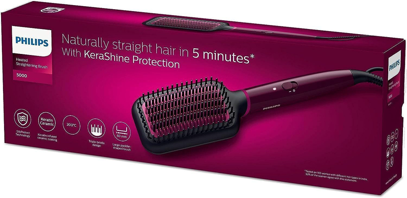 Philips 5000 Series Heated Straightening Brush, BHH730/03, Red