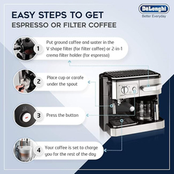 Delonghi Combi Espresso & Filter Coffee Machine, BCO420, Silver