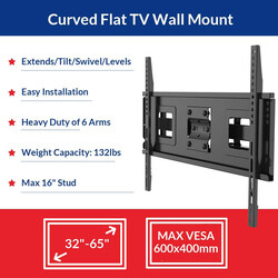 Fleximounts Cr1 Curved Panel TV Wall Mount Bracket for 32-65 Inch UHD OLED 4k Samsung/LG Vizio TVs, Black