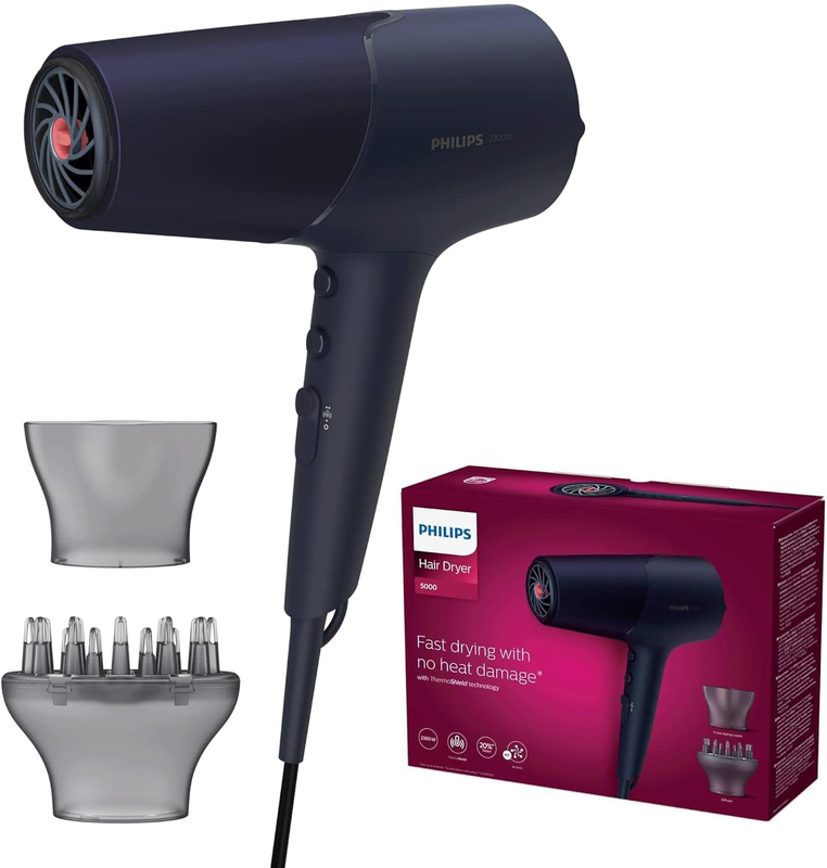 Philips 5000 Series Hair Dryer with ThermoShield Technology, 2300W, BHD510/00, Black