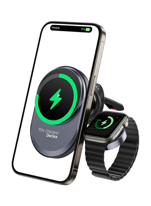

Benks CZ06 Infinity 2-in-1 Wireless Magsafe Car Charger, Black
