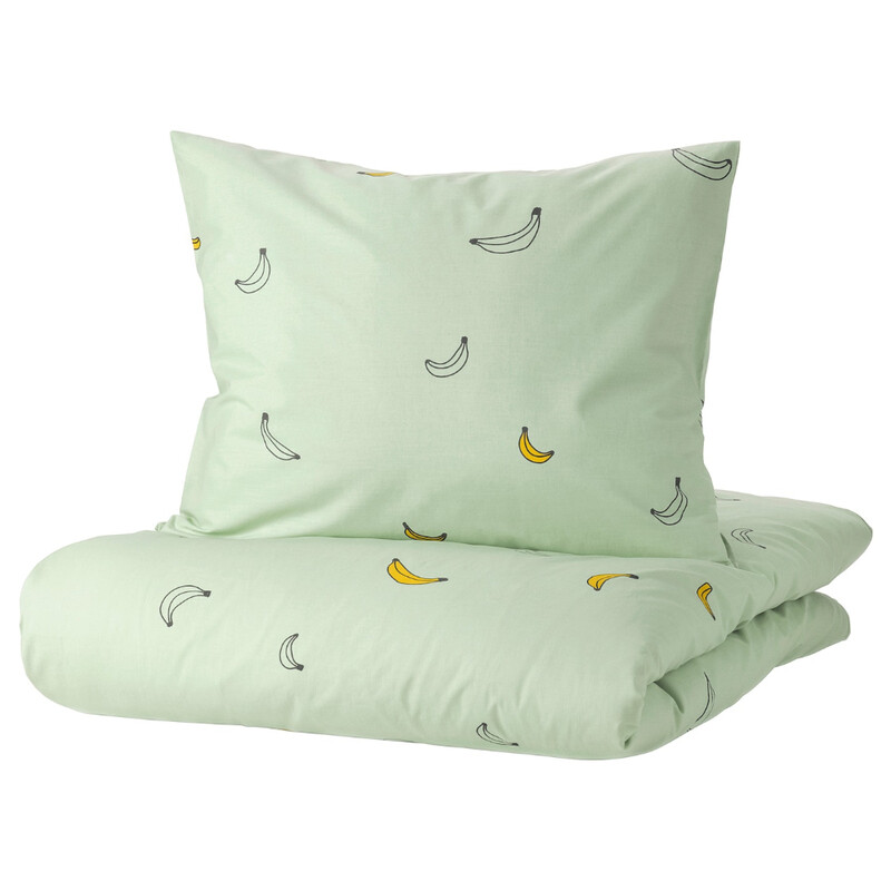 

KORSKOVALL Duvet cover and pillowcase, banana pattern pale green, 150x200/50x80 cm