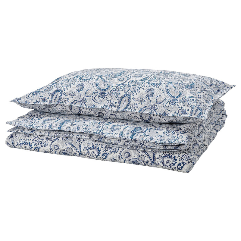 

NORSKNOPPA Duvet cover and pillowcase, blue/white, 150x200/50x80 cm