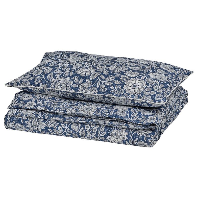 

SPORTSLIG Duvet cover and pillowcase, dark blue/white, 150x200/50x80 cm