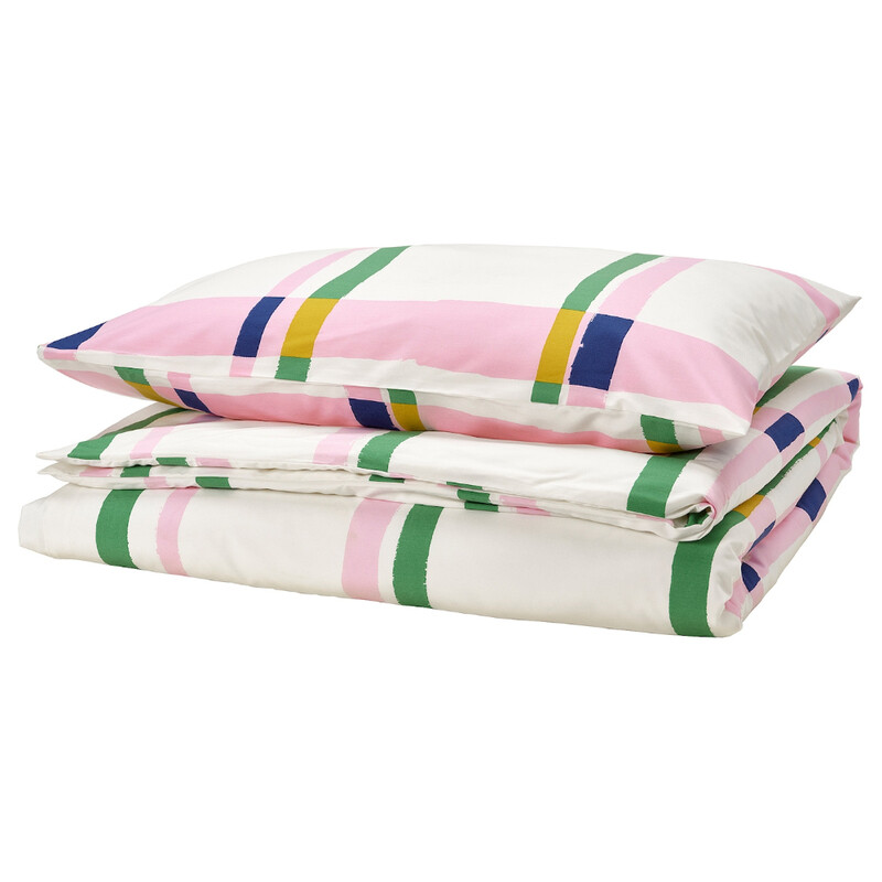 

BREDVECKLARE Duvet cover and pillowcase, multicolour/check, 150x200/50x80 cm