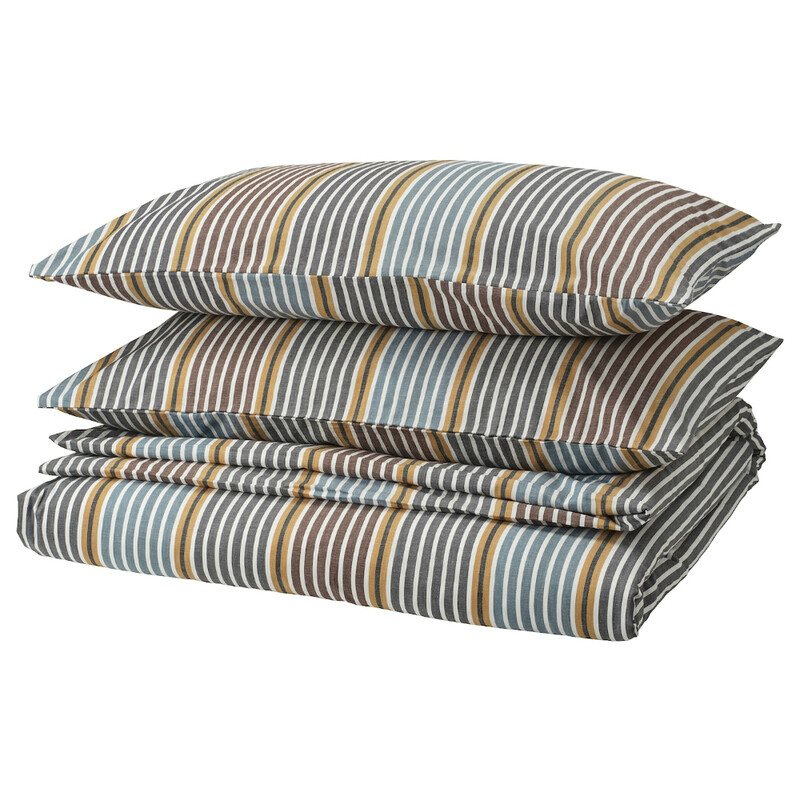 

RODGERSIA Duvet cover and 2 pillowcases, multicolour/striped, 240x220/50x80 cm