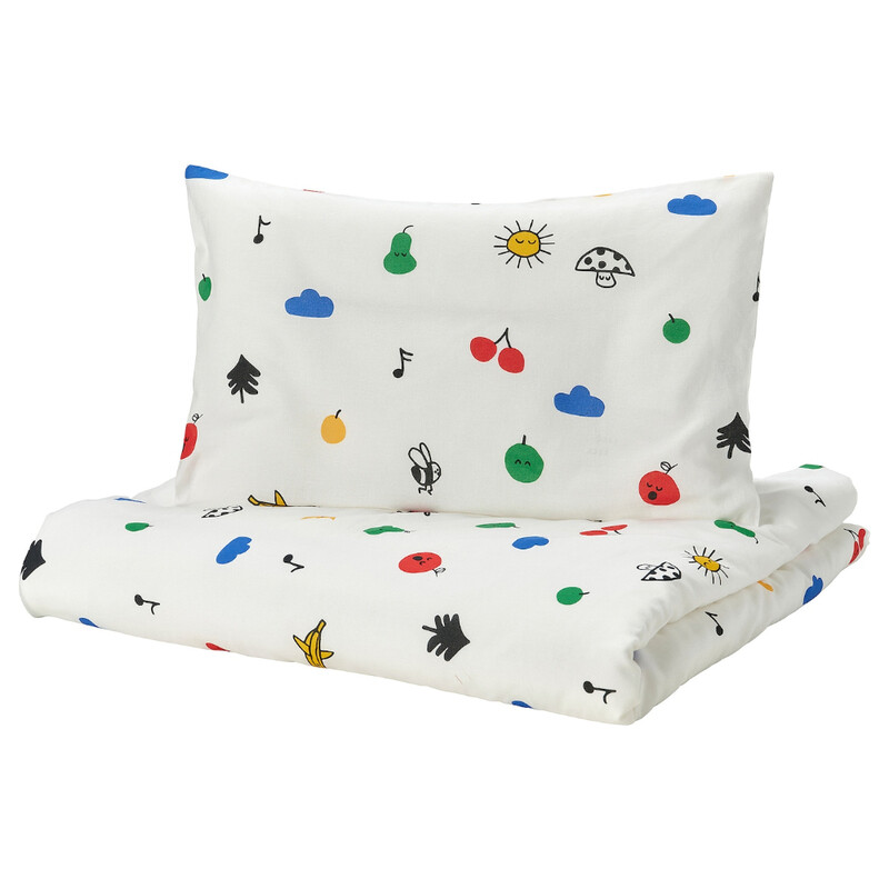 

GLESSTARR Duvet cover 1 pillowcase for cot, multicolour, 110x125/35x55 cm