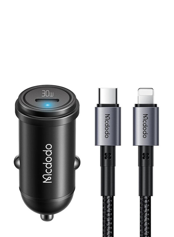 

Mcdodo Macdodo Car Charger with 2-Meter Braided Lightning Cable, 30W, Black