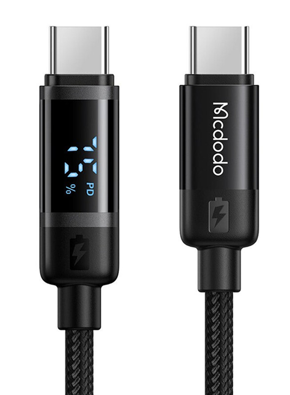 

Mcdodo 1.2-Meters BAT Series USB Type-C to USB Type-C PD Fast Charging Cable with LED Display & Nylon Braided for Smartphones/Tablets, 60W, Black