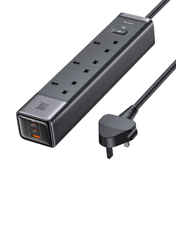 

Mcdodo 6-in-1 GaN Power PD Fast Charging Power Strip for Multi-Device Compatibility with 2-Meter Extension Cord, 30W, Black