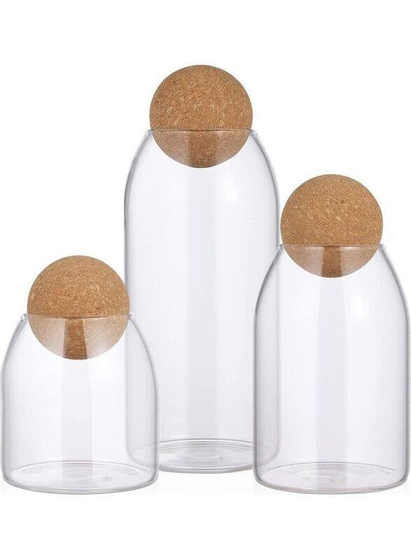 

3-Piece Food Storage Glass Jar with Wood Lid Ball Clear 23.5 x 9.5cm