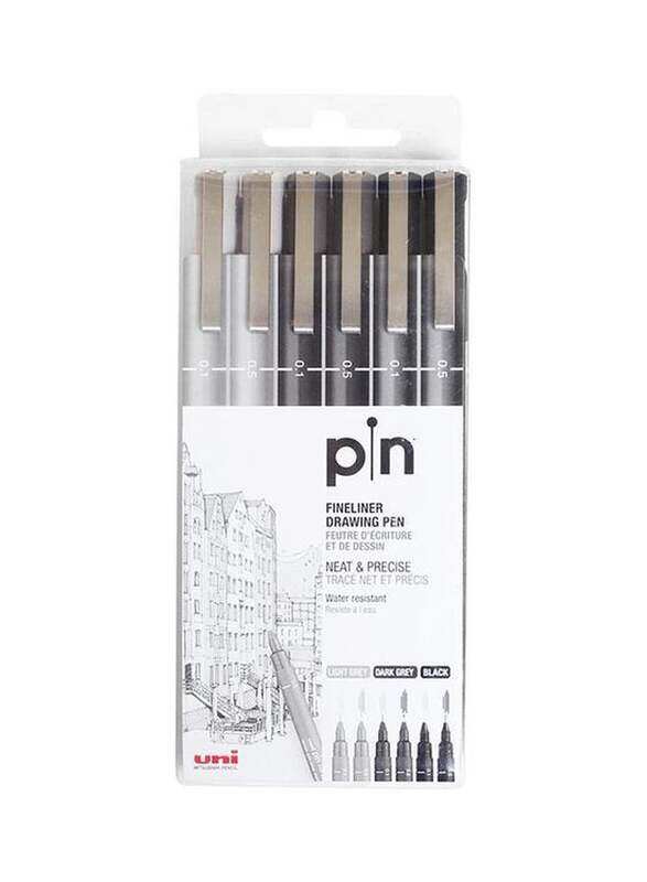

Generic 6-Piece Fineliner Pen Set Light Grey/Dark Grey/Black