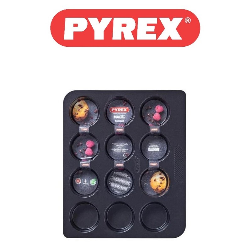 

Pyrex Magic Non-Stick 12 Hole Muffin Tray - Easy Grip Handle, Oven and Dishwasher Safe