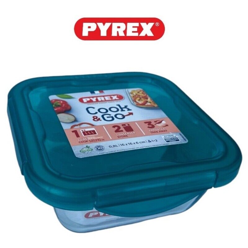 

Pyrex Cook&Go 0.8L Square Storage Dish with Green Lid - Airtight, Versatile, Freezer-to-Oven Solution