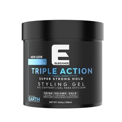 Elegance E Series Earth Triple Action Styling Gel 500ml - Super Strong Hold, Volumizing, Flake-Free with Long-Lasting Shine and Refreshing Fragrance