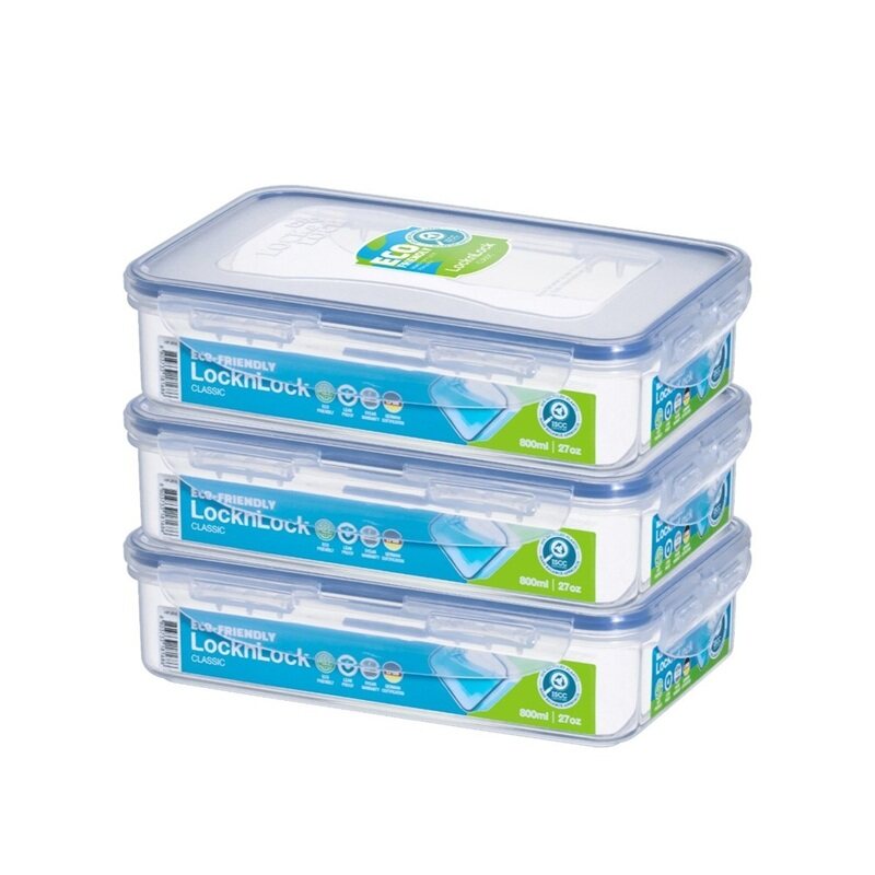 

LocknLock Food Container Rectangle 800ml - PACK of 3 - Airtight, BPA-Free, Eco-Friendly, Microwave & Freezer Safe