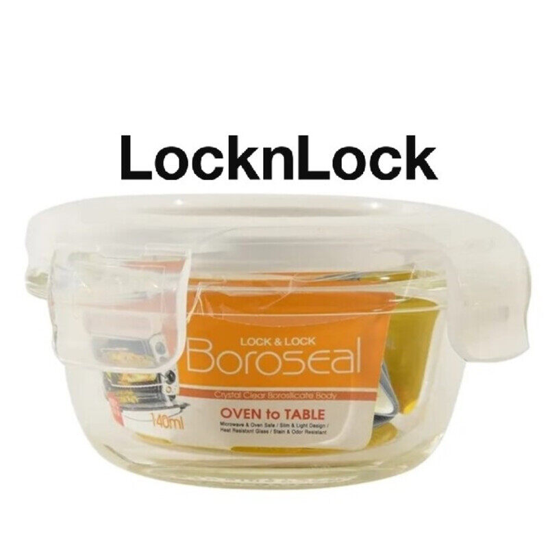 

Lock & Lock LocknLock 140ml Oven-Safe Borosilicate Glass Round Container with Airtight Lid - Microwave, Freezer, and Dishwasher Safe