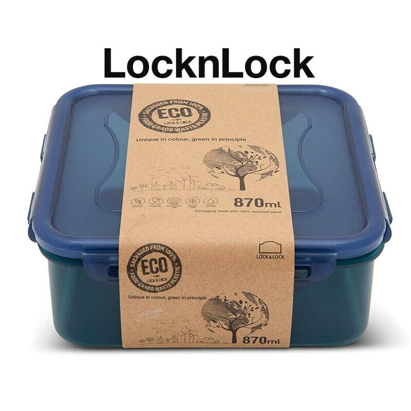 

Lock & Lock LocknLock Eco Squared Food Container 870ml - Airtight, Microwave, Freezer, and Dishwasher Safe