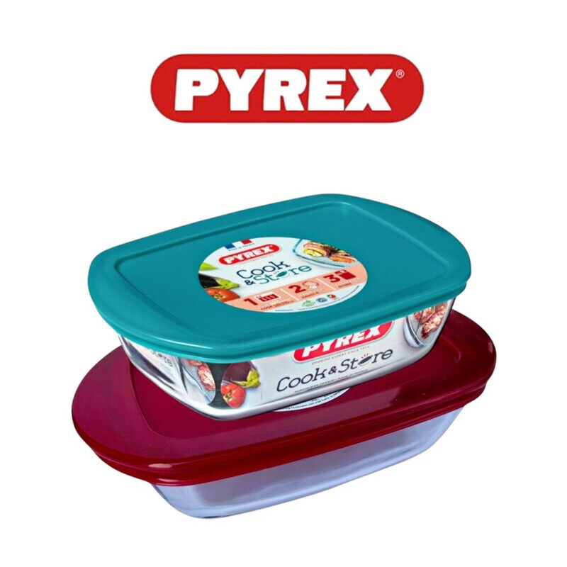 

Pyrex Cook & Go Rectandular Storage Dish 400ml - Pack of 2 - Airtight, Oven & Microwave Safe