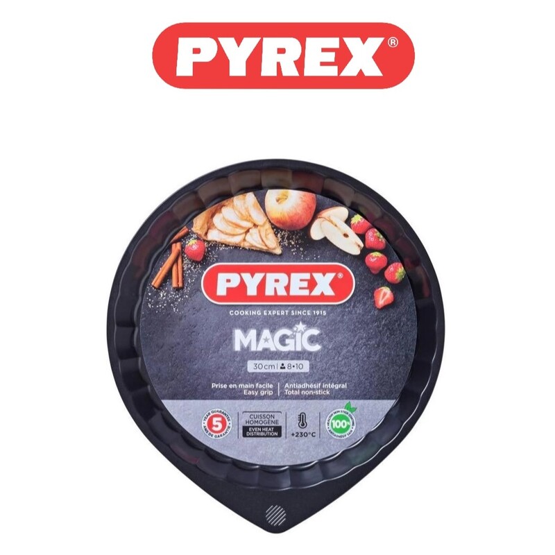 

Pyrex Magic Flan Pan 30cm - Durable Non-Stick, Easy Grip Handle, Oven Safe