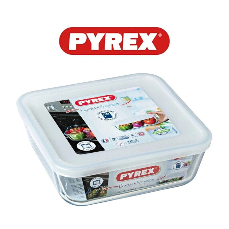 

Pyrex Cook&Freeze 0.8L Square Glass Dish with Lid - Oven, Microwave, Freezer & Dishwasher Safe