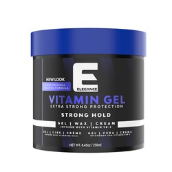 Elegance E Series Vitamin Gel, Blue 250ml - Strong Hold, Flake-Free, Enriched with Pro-VB-5 for Long-Lasting Shine and Volume